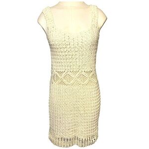 Handmade Crochet Knit Mini Dress Sz XS/S Beige Sleeveless Feminine Bodycon
